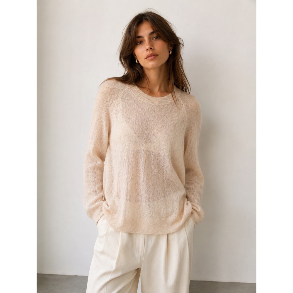 & Other Stories Peach Gauzy Lightweight Knit Crew Neck‎ Raglan Sweater Womens M